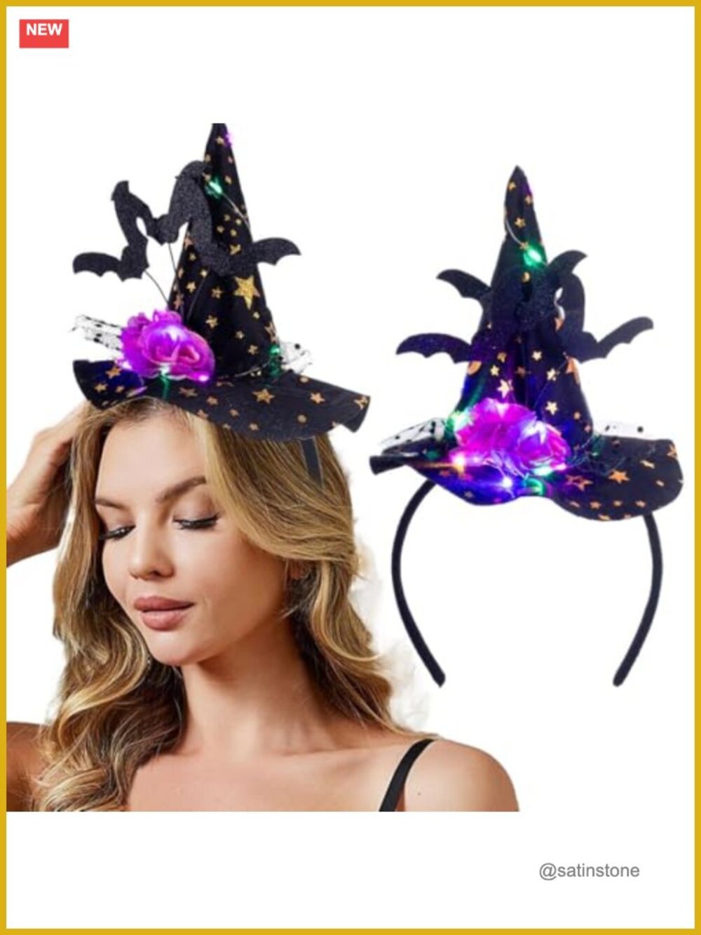 LED Light Up Witch Hat Headband Halloween Hair Accessory
